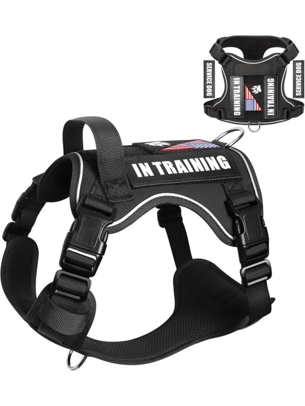WINSEE Service Dog in Training Harness Vest XLarge Black Reflective No-Pull NEW